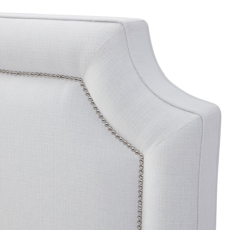 Elegant Upholstered Bed Frame With Nailhead Trim., Off White, King
