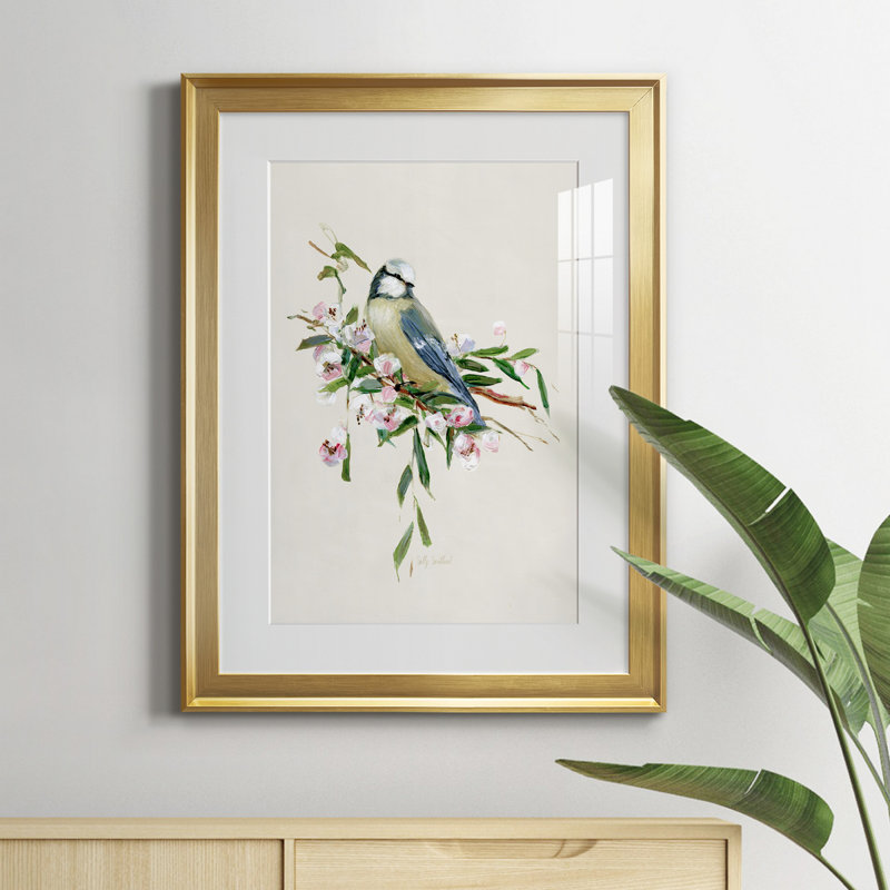 Spring Spring Blue Bird - peinture encadrée, H 18,5 po x l 24,5 po x P 1,5 po, Or