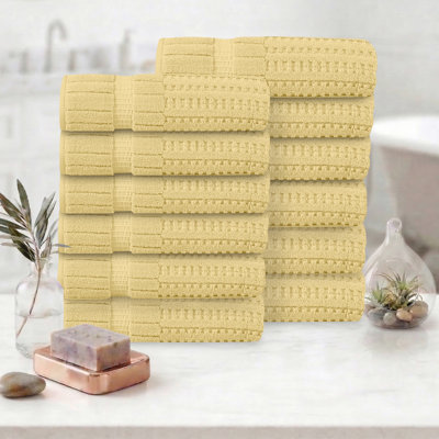 Ensemble de serviettes 12 pièces Willow - 100% coton peigné, 630 g / m² de qualité supérieure, jaune, ultra doux et très absorbant (12 serviettes de bain)