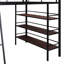 Lit mezzanine moderne en métal pleine grandeur avec tablettes à 3 couches et bureau - Tableau blanc à cadre noir pour adultes de divertissement créatif-589661905-589661904