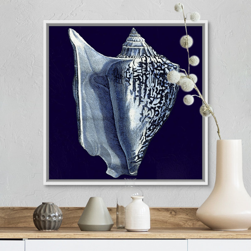 « Indigo shells I » par vision studio-impression, Cadre blanc, H 32 po x l 32 po x 1,75 po