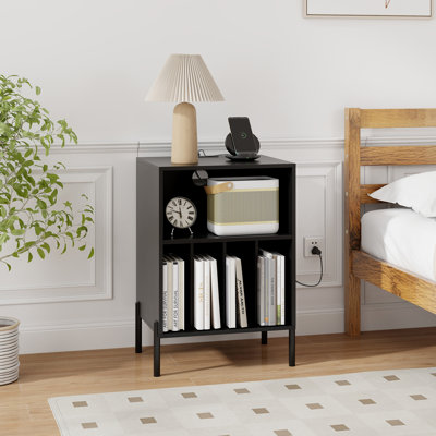 Record Player Stand w/Charging Station 5 Storage Compartments Anti-toppling Kits by George Oliver