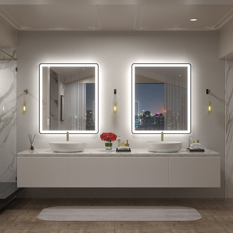 Aevar UL Certified Front & Back Lighted Anti-Fog Tempered Glass Framed Bathroom/Vanity Mirror with 3-Year Warranty, 36" x 30"