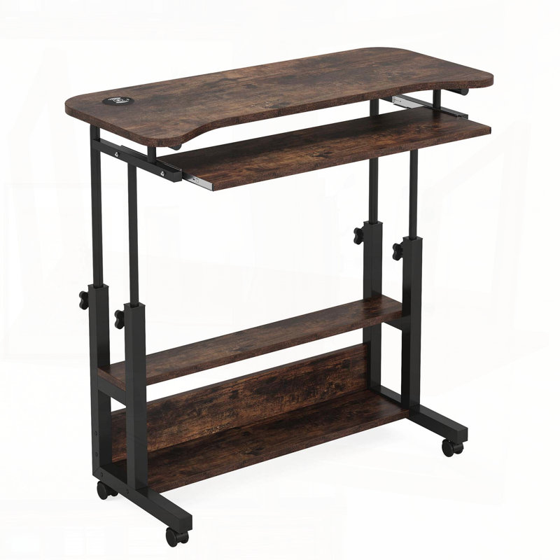 Bureau portatif à hauteur ajustable avec prises de courant - Chariot mobile pour ordinateur portable avec plateau à clavier