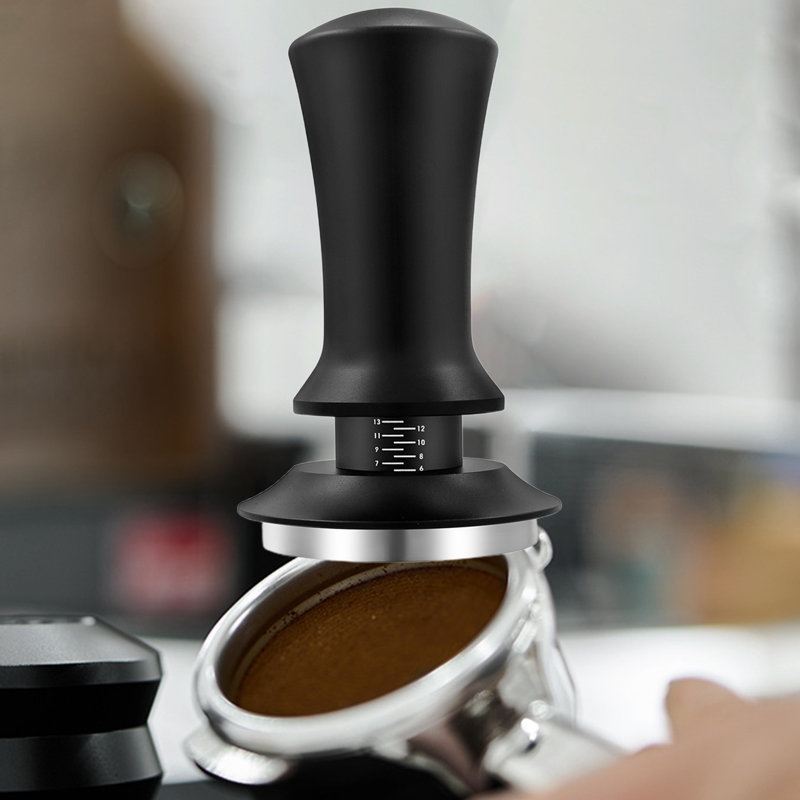 Coffee Hand Tamper with Automatic Rebound Spring Loaded And Scale Display Adjustable Depth