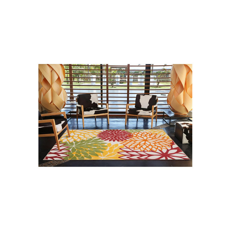 Multi Color Snowflake Color Woven Base Machine Washable Area Rug, Square 4'11"