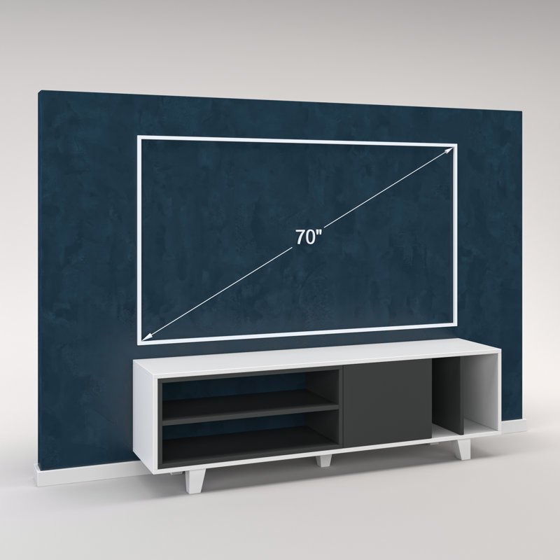 Meuble télé scandinave blanc avec anthracite 63,0 po x 13,8 po x 19,1 po | 100% panneau de particules enduit de mélamine, épaisseur: 0,7 pouce | Comprend de nombreuses tablettes et une conception murale | Élégant et fonctionnel pour les salons modernes