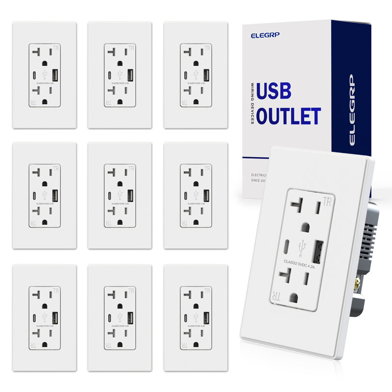 20 Tamper Resistant Duplex Outlet with USB Port, White, 10