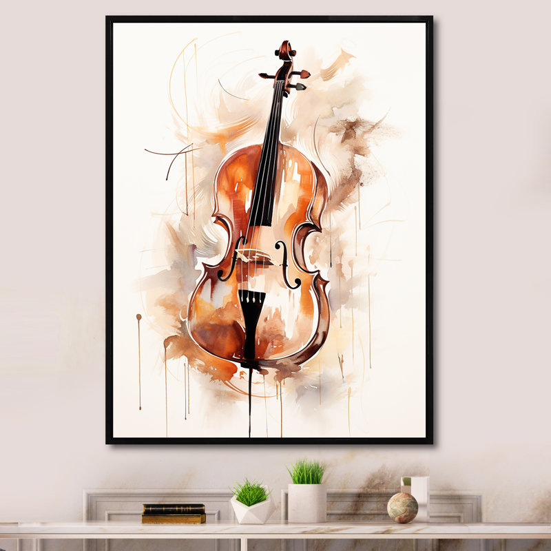Cello Contour Rich Brown IV sur toile, H 44 po x l 34 po x P 1,5 po, Cadre flottant noir