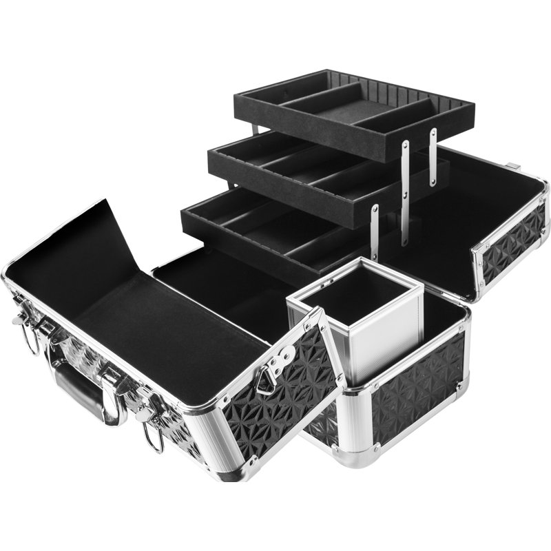Black and Silver Aluminum Crushproof Makeup Case