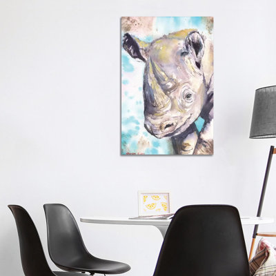 Happy Baby Rhino by George Dyachenko - Wrapped Canvas Print