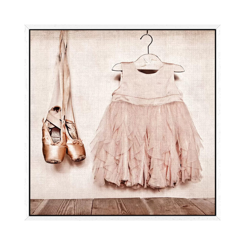 Baby Girl Dress And Ballet Slippers - Print on Canvas, 45.72 cm H x 45.72 cm W, White Framed