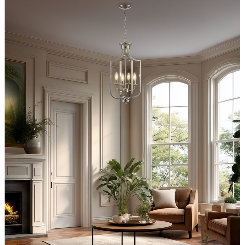 4-Light Chandelier, Nickel brossé, Petit