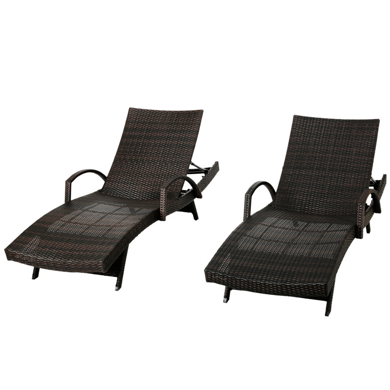 Billur Outdoor Wicker Chaise Lounge, Brown, 1