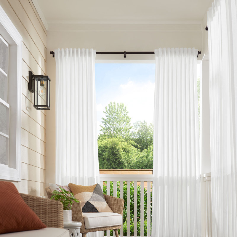 Dark Brown Steel Adjustable Outdoor Curtain Rod Set with End Cap Finials