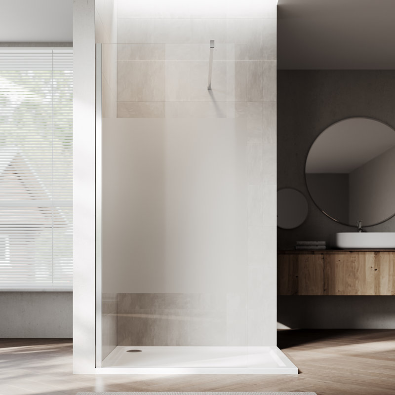 30"W x 72"H Reversible Single Fixed Frameless Shower Panel, 5/16" Semi-Frosted Nano Easy-Clean Glass, Chrome