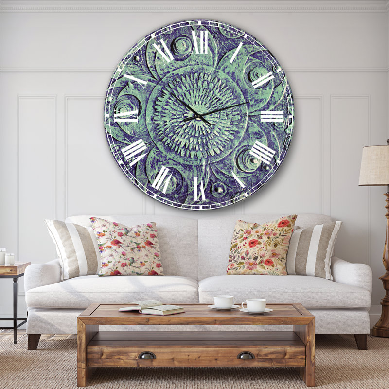 Cercle de fleurs bleues - Horloge murale traditionnelle, Surdimensionné