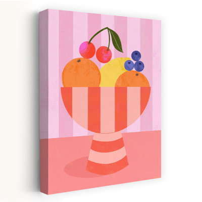 Fruit, bol rayé coloré, art moderne de cerise ludique