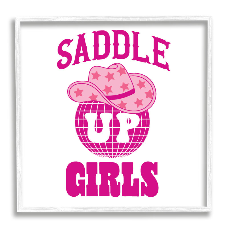«Saddle Up Girls» par Emily Dumas, H 17 po x l 17 po x P 1,5 po, Giclée encadrée blanc bord de mer