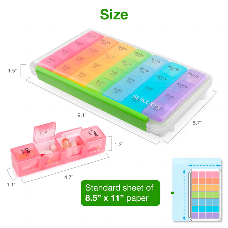  7-Day Pill Organizer, Large Moisture-Resistant Cases