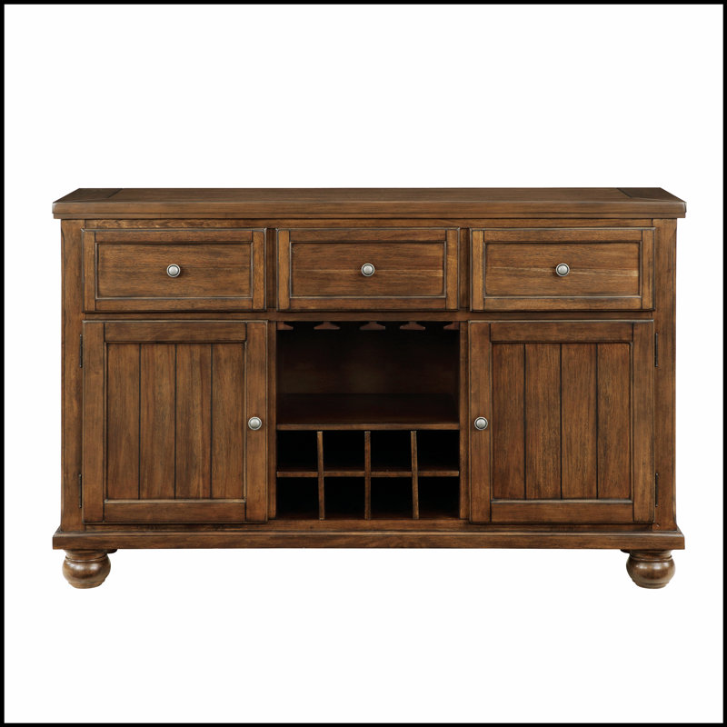 Traditional Style 1pc Server with Drawers, Adjustable Shelf, and 8-Bottle Wine Rack for Elegant Storage