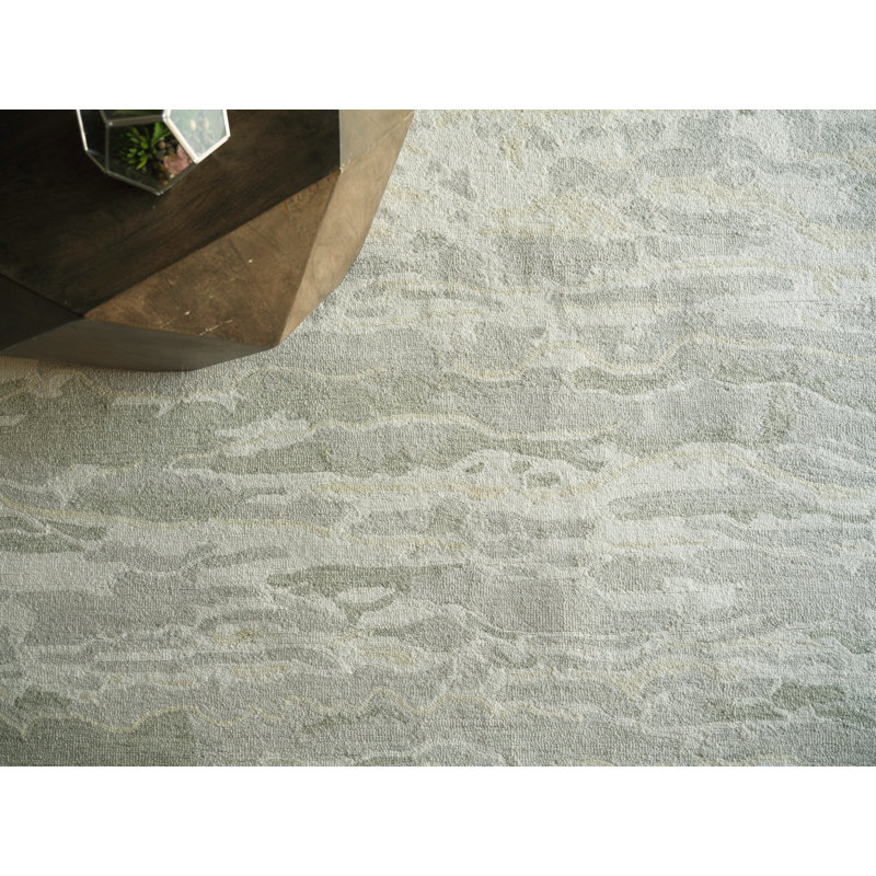 Cortero Hand Tufted Wool Abstract Area Rug in Sage/Ivory, Rectangle 9' x 12'