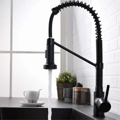 Robinet de cuisine chaud et froid, noir, douchette extractible, laiton massif, robinet mélangeur d'eau monotrou avec douchette, matériau en laiton, poignée, rotation à 360 °