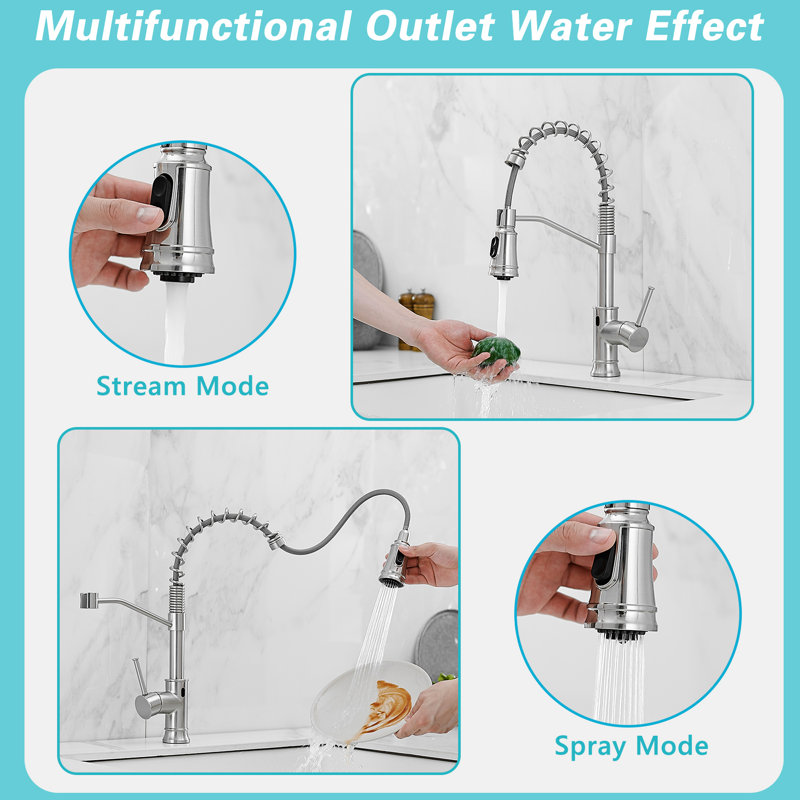 Robinet de cuisine activé par capteur de mouvement - Finition nickel brossé automatique sans contact, remplissage en céramique, corps en laiton pour robinet avec nickel tendance, matériaux de cuisine