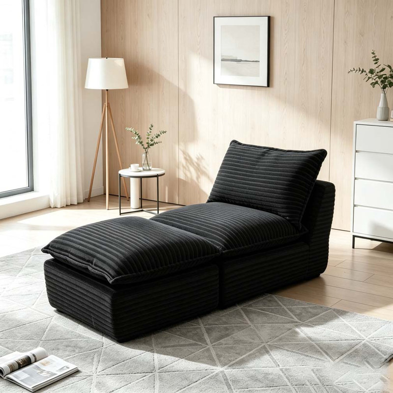 Canapé moderne en velours côtelé, Dark Grey-1Seat-1Ottman