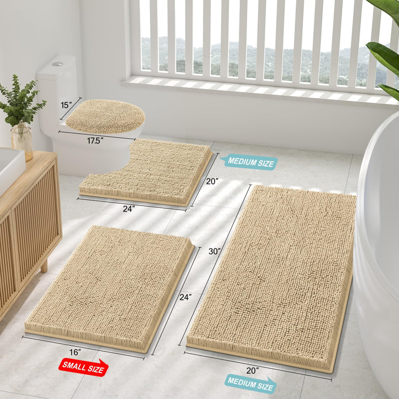 Luxury Chenille Bath Mat, Extra Soft Absorbent Shaggy, Non-Slip Plush, Beige, 24X16 Inch, Beige