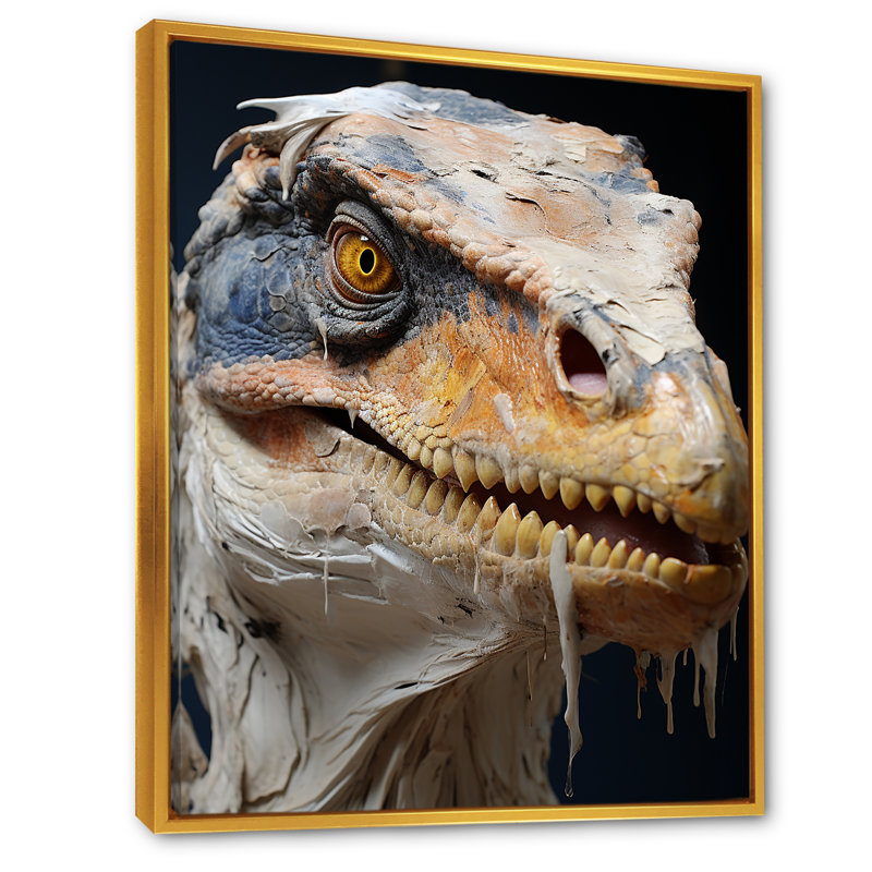 Velociraptor gris dans la jungle - art mural dinosaure, Cadre flottant doré, H 40 po x l 30 po x P 1,5 po