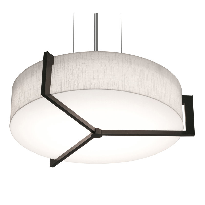 Luminaire suspendu 1 lumière avec accents, Espresso, Blanc lin, H 4,25 po x l 17 po x P 17 po