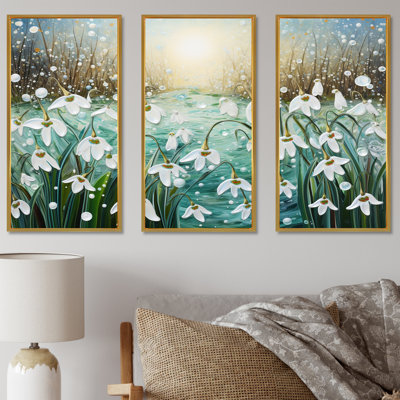 «Snowdrop Flowers Field In Winter - Snowdrops», ensemble d'art mural