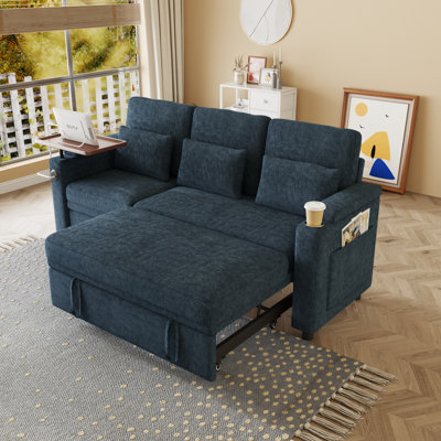 83'' 3-in-1 Convertible Chenille Sleeper Sofa with Power Footrest, Adjustable Backrest, USB Ports, Table Board and Storage Armrests