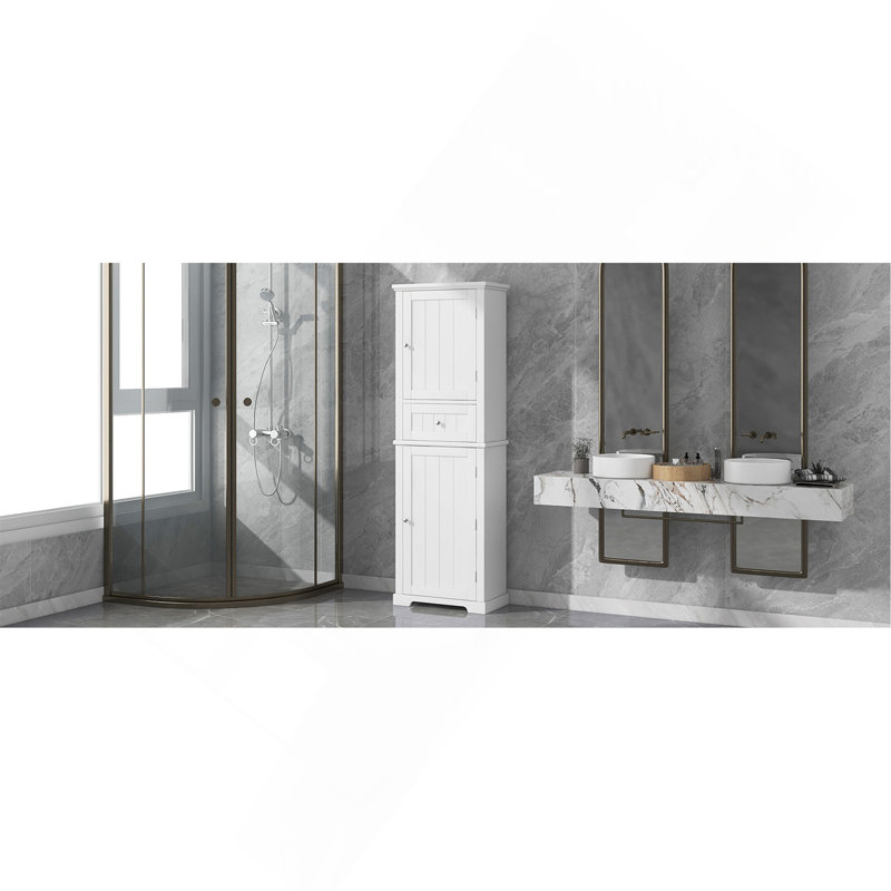 Tall Bathroom Storage Cabinet, Freestanding Storage Cabinet With Drawer And Adjustable Shelf, MDF Board With Painted Finish
