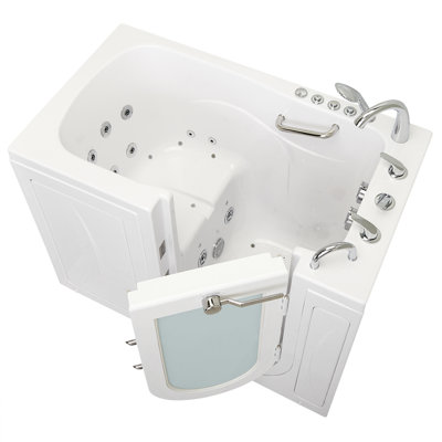 Ella Monaco 32"x52" Acrylic Air and Hydro Massage Walk-In Bathtub with Right Outward Swing Door, 5 Piece Fast Fill Faucet, 2" Dual Drain