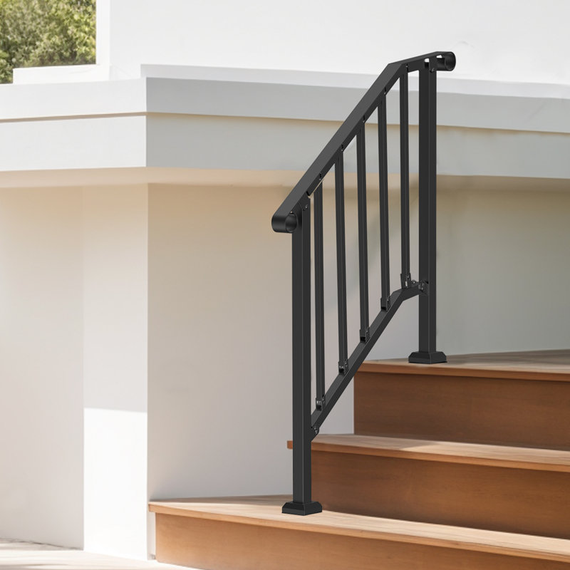 Mains courantes pour les marches extérieures, ensemble de rampes d'escalier à 2 ou 3 marches, rampes transitionnelles en acier au carbone avec trousse d'installation, rampes d'escalier pour personnes âgées, marches en béton, porche et terrasse, arche rétro noire