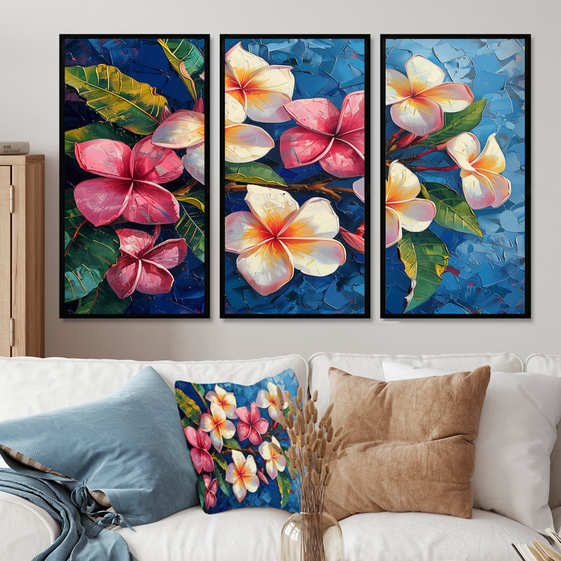 «White White Island Paradise» Plumeria - ensemble d'art mural Plumeria, H 28 po x l 36 po x P 1 po