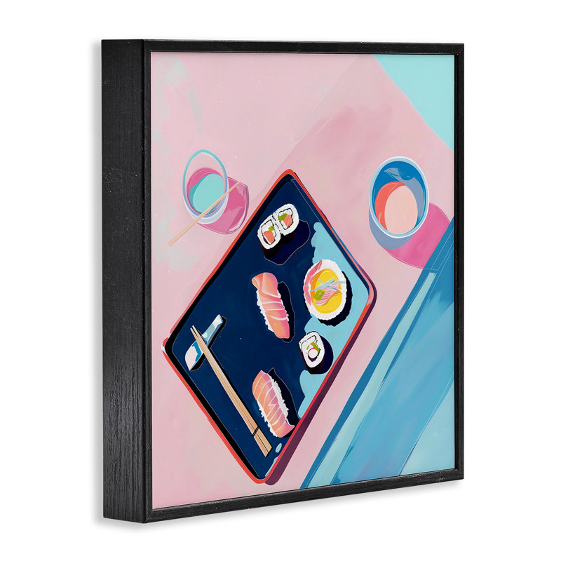 Plateau à sushi, giclée encadrée, design par Walker Noble, Giclée encadrée noir minuit, H 12 po x l 12 po