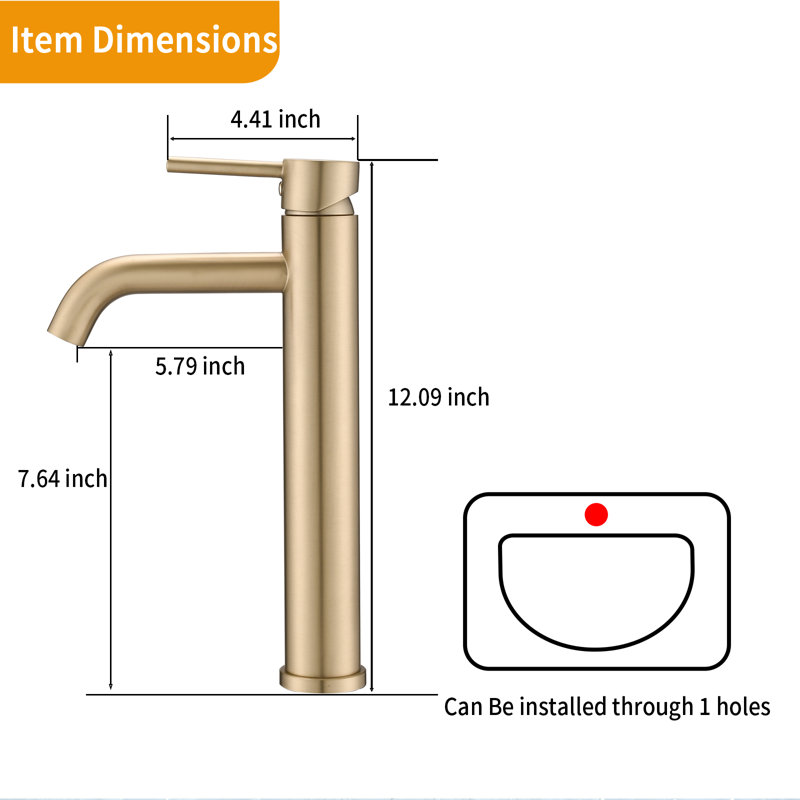 Single-handle Bathroom Faucet, Brushed Gold