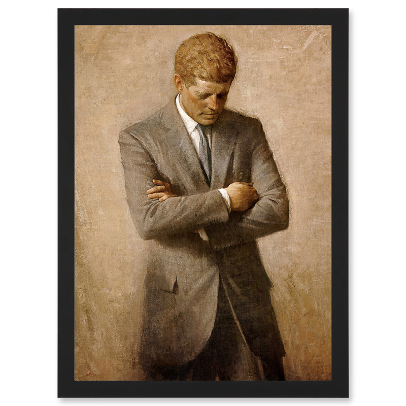 Shikler Official Portrait US President John Kennedy JFK - Single Picture Frame Painting on Canvas, 17.9cm H x 13cm W