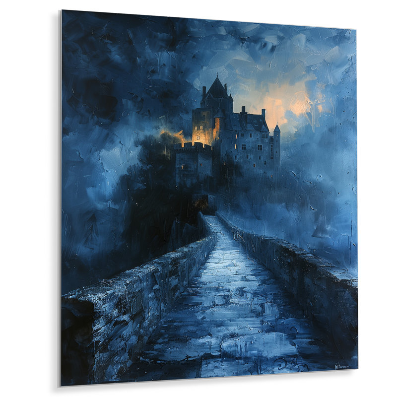 Orange, bleu, hiver, gothique, fantôme, château, châteaux, art mural, Métal métal, H 40 po x l 30 po x P 1,5 po