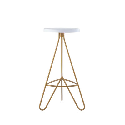 Tabouret de bar rond 30 po Trinity Modern en métal blanc et doré avec pieds en épingle à cheveux et repose-pieds intégré