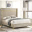 Queen Size Beige Upholstered Wingback Bed, Soft Channeled Fabric, Shiny Headboard Bands, Low , Retro Hairpin Feet For Bedroom Interior Evolution Fabric Upholstery, Bands On Headboard, - Inspired