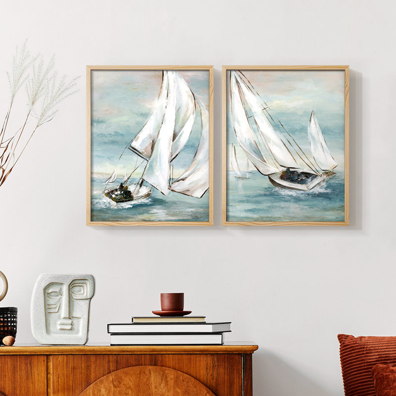 Réglage de la voile - Impression encadrée de qualité supérieure - Prêt à être accroché - aucun clou requis - aucun clou requis