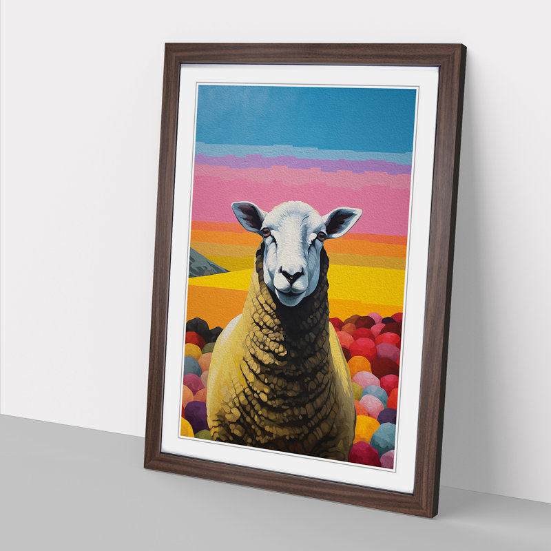 Sheep Colour Field - Single Picture Frame Print on Wood, 34cm H x 25cm W x 2cm D, Walnut