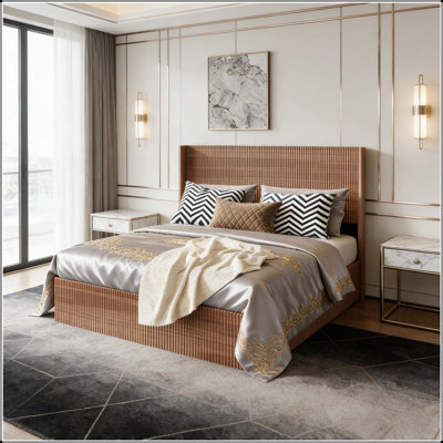Queen Size wooden platform bed frame with lifting function