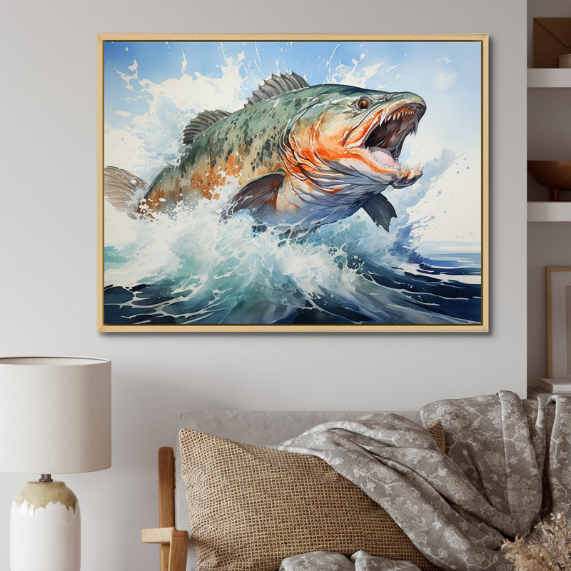 Pêche, rêves sur toile, H 16 po x l 32 po x P 1 po, Cadre naturel flottant