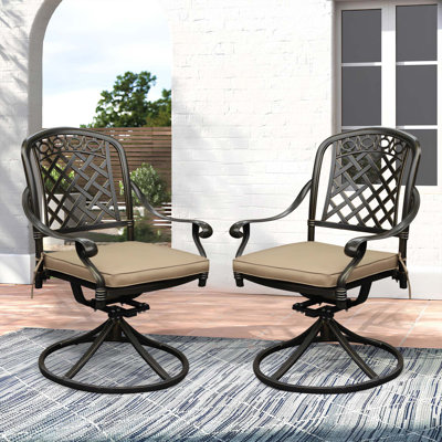 Chaises de salle à manger pivotantes d'extérieur en métal, chaise berçante de salle à manger d'extérieur avec coussin, chaise de patio