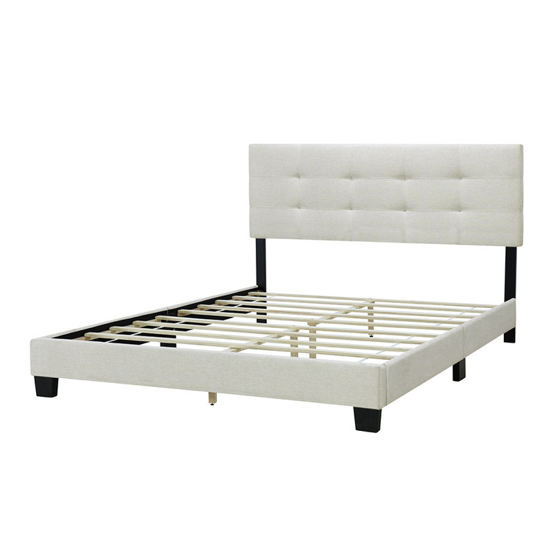 Denasha Upholstered Wingback Bed, Beige